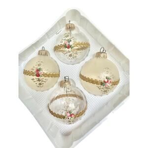 Vintage Ornaments set/4 cottagecore English garden Christmas romantic Victorian